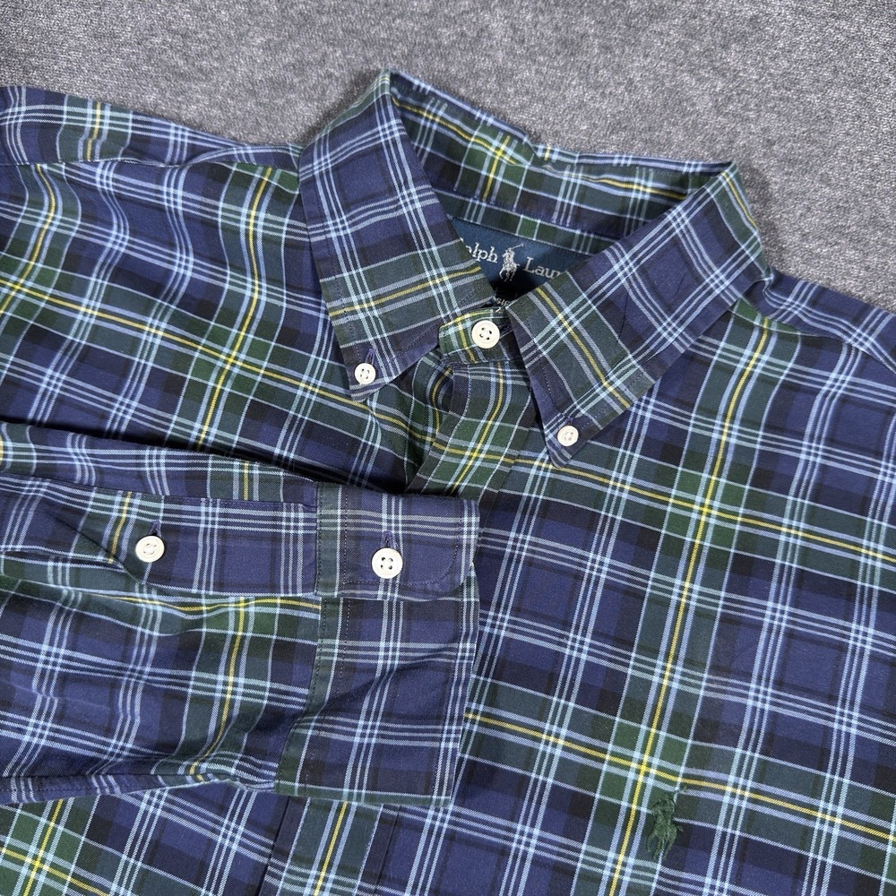 Ralph‎ Lauren Button Down Shirt Mens Large Blue Plaid Classic Fit Long Sleeve